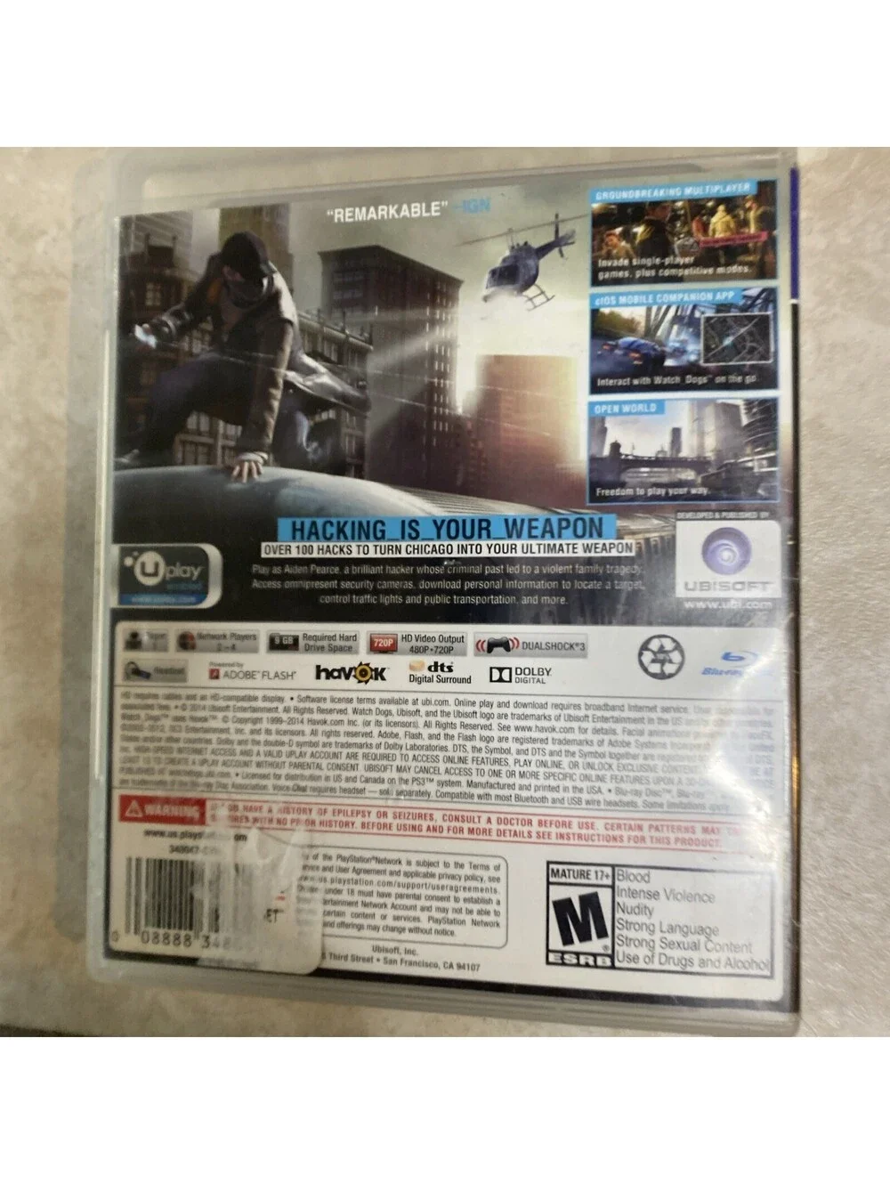 Watch Dogs Sony PlayStation 3 PS3 Exclusive Edition No Manual Tested& Working